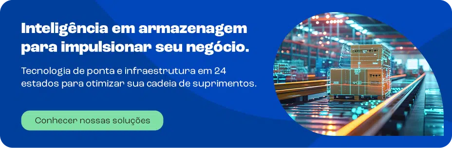 Banner de soluções de armazenagem destacando inteligência em armazenamento para impulsionar negócios com tecnologia moderna e infraestrutura eficiente.